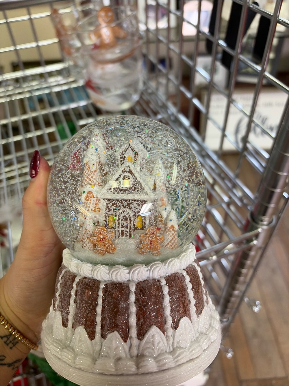 Gingerbread Snow Globe Holiday Decor – White & Brown